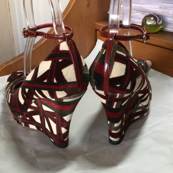 GUCCI WEDGES HEELS suede mary Janes PLATFORM 37-7RED GREEN pumps MULES clogs - Picture 4 of 10